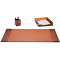 Brown 3 Piece Crocodile Embossed Leather Desk Set